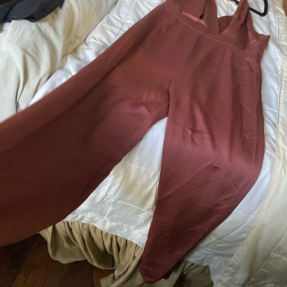 Lulu’s Satin Pink Look of Luce Rusty Rose Jumpsuit - Picture 6 of 11